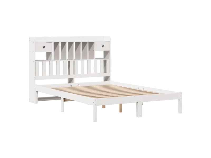  Lit double- lit adulte -  lit bibliothèque sans matelas blanc 160x200 cm bois pin massif  - Conforama B