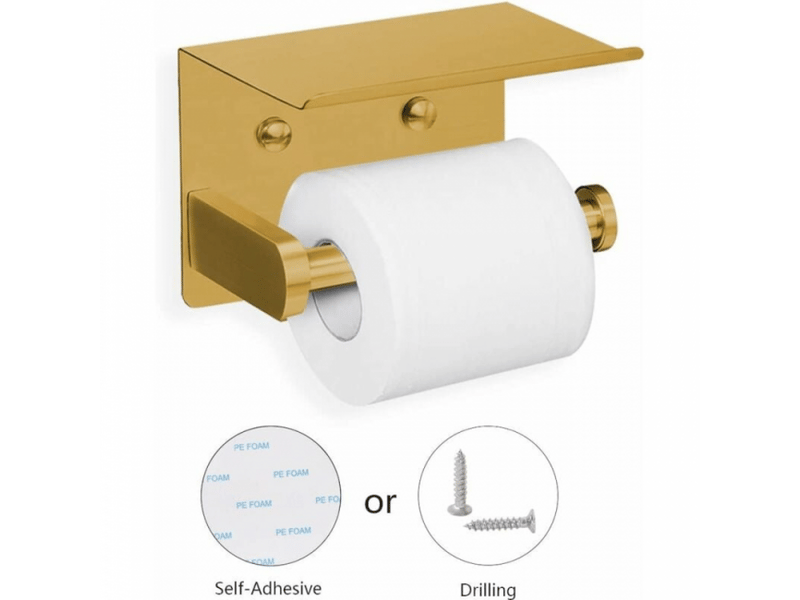  Porte-papier toilette mural avec étagère, autocollant, aluminium (doré)  - Conforama E