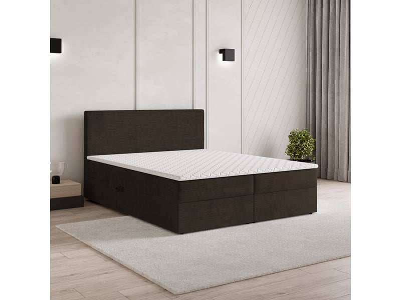  Boxspring nira 200x200 cm, lit complet avec matelas, marron  - Conforama B
