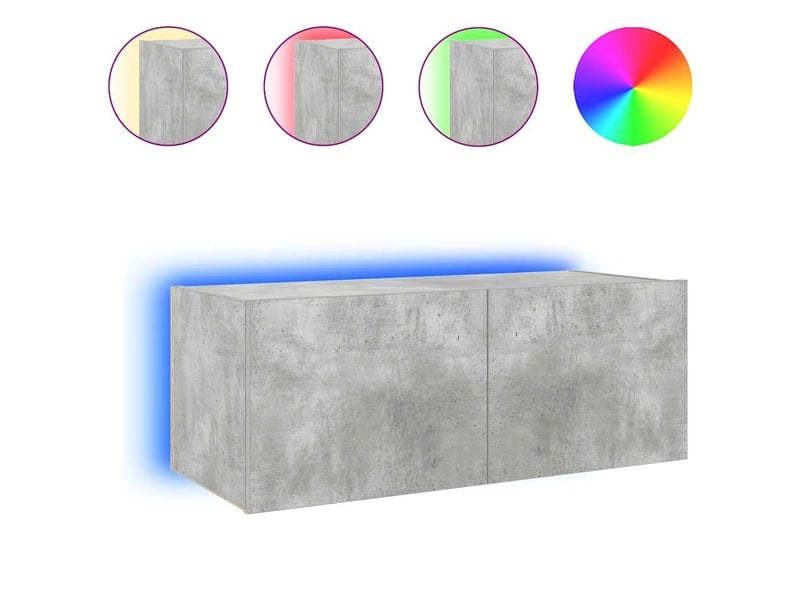  Meuble tv - banc tv - meuble de rangement mural avec lumières led gris béton 80x35x31 cm  - Conforama D