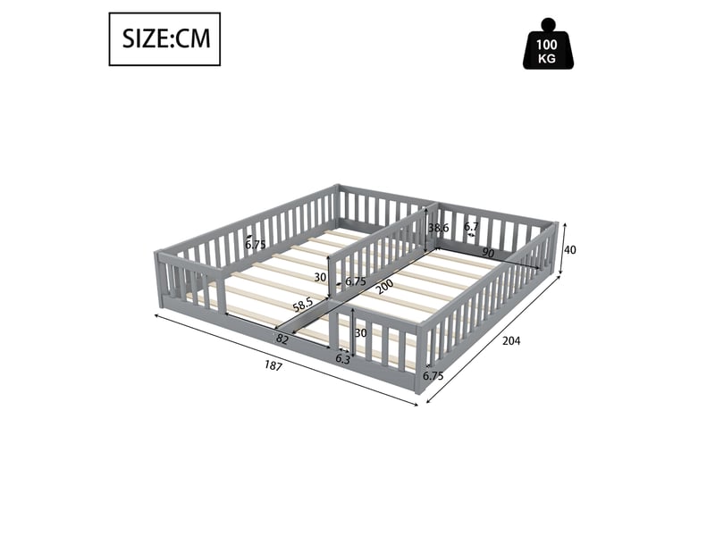 Lit enfant à 2 couchages de 90x200 cm avec barrières, en pin et mdf - Conforama E