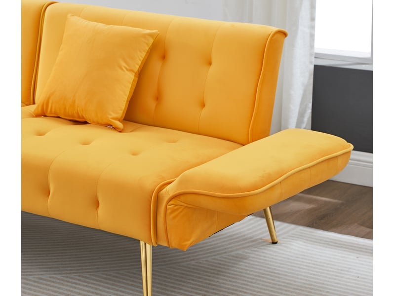 Canapé-lit 2 places 215x81,5 cm convertible, dossiers et accoudoirs réglables, bois, jaune  - Conforama D
