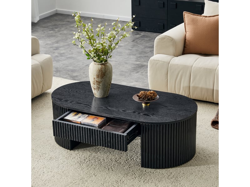  Table basse ovale noire à façade rainurée - tiroir de rangement - stable pour salon  - Conforama E
