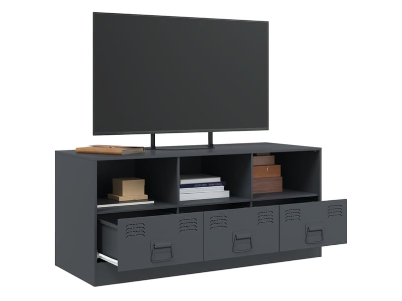  Meuble tv - banc tv - meuble de rangement anthracite 99x39x44 cm acier  - Conforama E