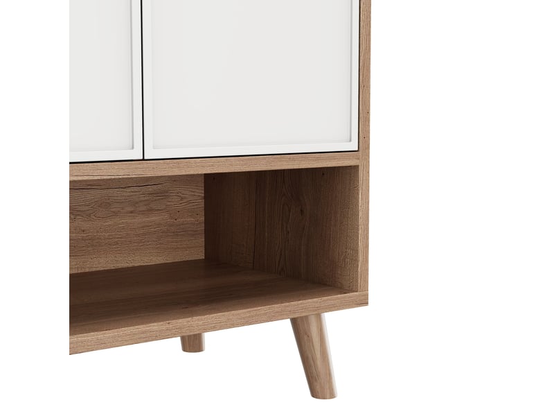  Meuble à chaussures 3 portes, 2 tiroirs et 2 niches pour entrée 90×35×100 cm blanc et naturel  - Conforama D
