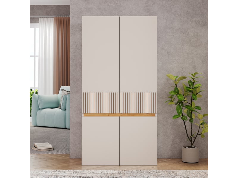  Armoire de rangement haute 80x35x160cm, 1 tablette ajustable, 4 portes à motifs striés, bureau ou entrée, meuble haut pour le séjour  - Conforama B