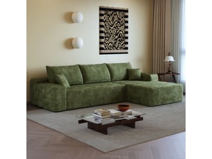 Canapé d'angle compressé réversible fixe <strong>KORFEE</strong> <strong></strong> 3 places Velours côtelé Vert