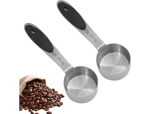 Tasse à mesurer de 30 ml (18 tasse), 2 cuillères doseuses à café en acier inoxydable, tasse à mesurer à café en métal avec poignée en silicone noir
