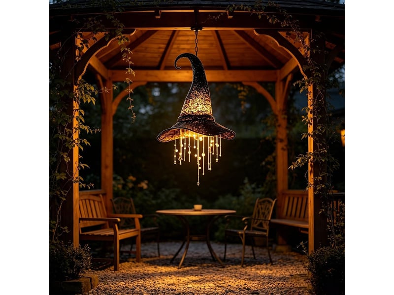  Décoration halloween suspendue, chapeau de sorcière lumineux led à lumière chaude avec étoiles en cascade pour porche et terrasse, court  - Conforama D