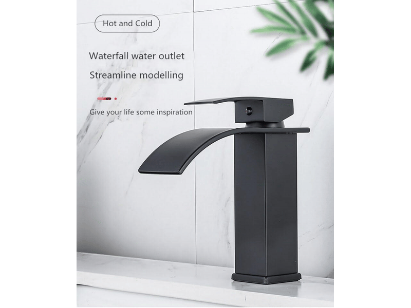  Robinet de lavabo cascade laiton, mitigeur simple levier eau chaude et froide avec flexible, design moderne pour salle de bain  - Conforama E