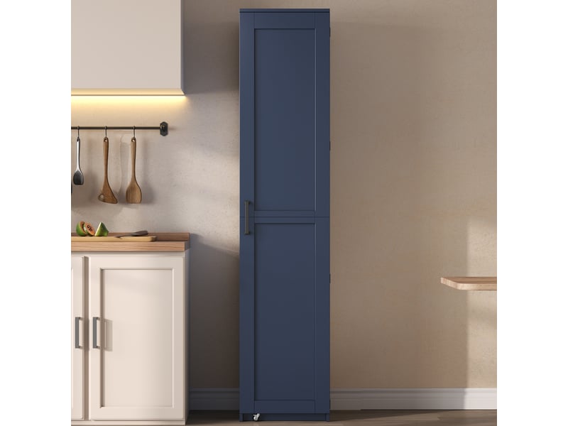 Armoire de cuisine haute bleue, meuble de rangement étroit 40x40 cm avec étagères réglables, hauteur 183 cm pour salon et salle de bain. - Conforama W