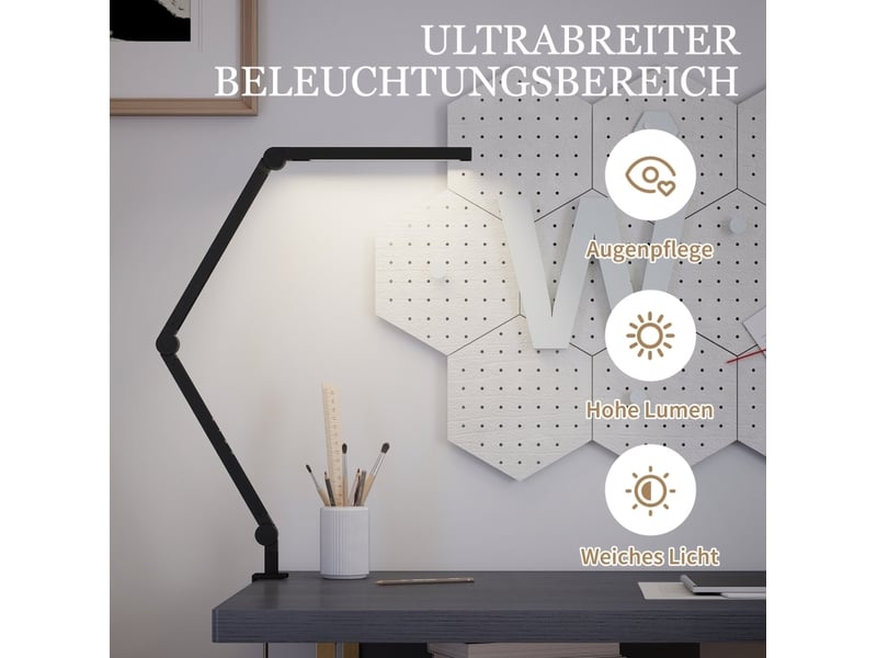  Lampe de bureau led à pince 121,5 cm – noire – 96 led, lumière réglable, bras articulé en aluminium  - Conforama E