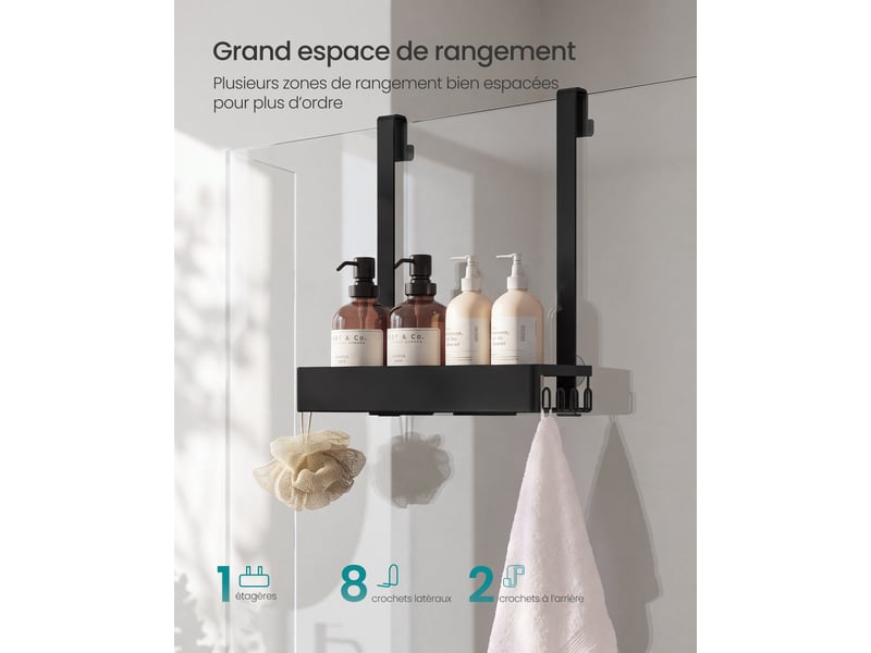 Étagère de douche à suspendre sans perçage en acier,noir d'encre - Conforama C