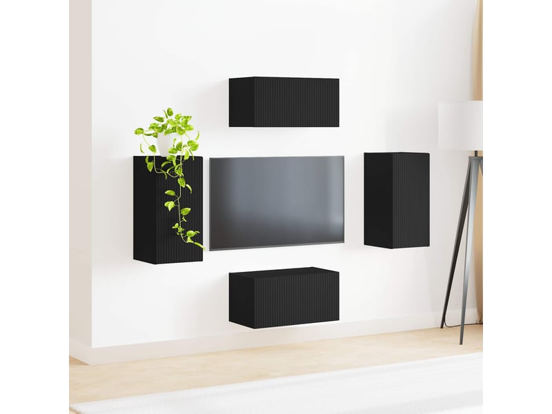  Ensemble meuble tv - banc tv - meuble de rangement 4 pcs noir bois d'ingénierie  - Conforama D