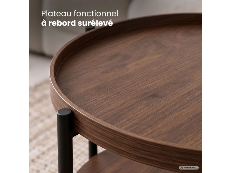  Table basse riva coloris noyer 51 cm ronde avec étagère pieds noirs style industriel 51x51x40 cm RIVA - Conforama D