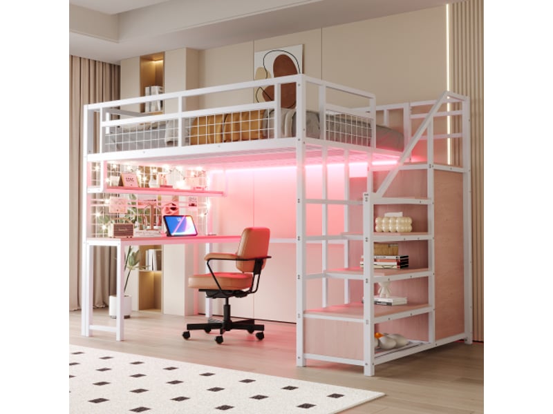  Lit mezzanine 140x200 cm coloris blanc métal lit enfant blanc - Conforama B