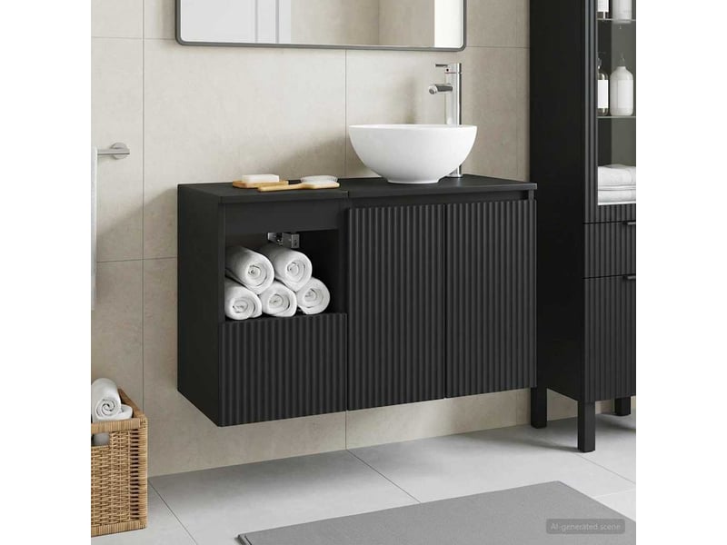  Ensemble de mobilier de salle de bain 2 pc noir cf64173  - Conforama B