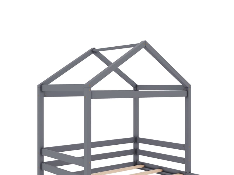  Lit cabane enfant 140 x 200 cm avec sommier à 7 lattes et barrières, pin et mdf, gris Fay Lum - Conforama D