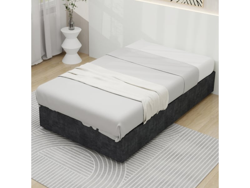  Lit enfant 90x200 cm, sans tête de lit, en tissu et métal, gris, sans matelas  - Conforama B