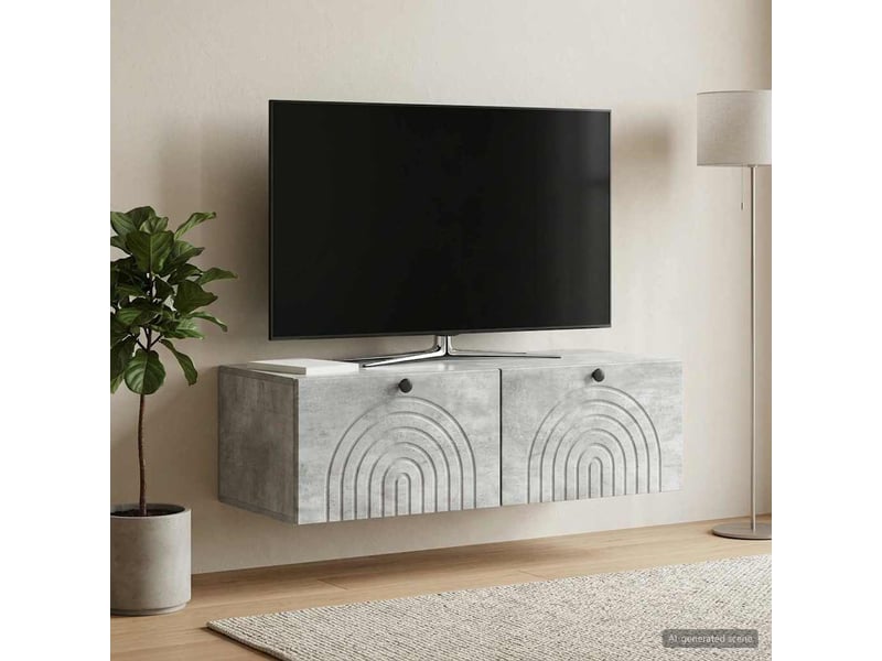  Meuble tv - banc tv - meuble de rangement mural gris béton 99 x 41 x 30 cm bois d'ingénierie  - Conforama D
