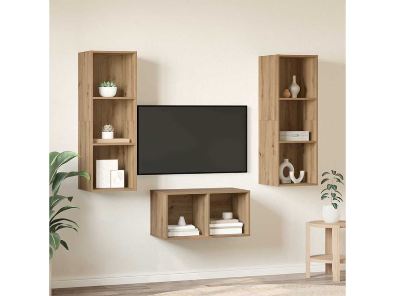  Ensemble meuble tv - banc tv - meuble de rangement chêne artisanal bois d'ingénierie  - Conforama D