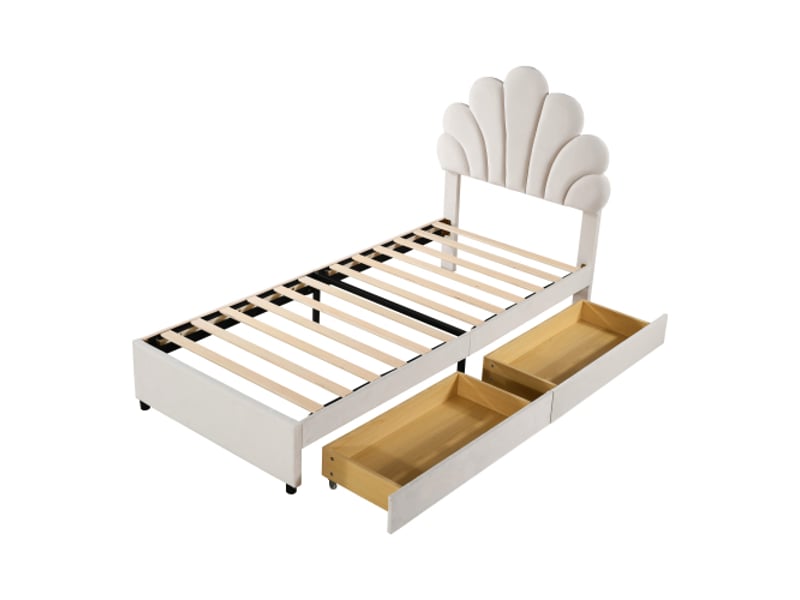  Lit enfant 90x200cm,lit avec rangement pour filles en velours avec 2 tiroirs,en forme de pétale,beige lit enfant beige - Conforama D