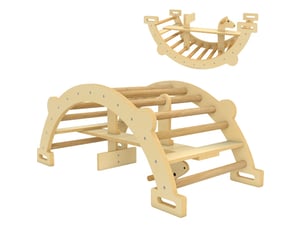 Arche d'escalade montessori 110 x 52 x 45 cm en bois naturel, bascule de grimpe et balancement 2 en 1