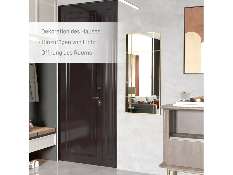 Miroir mural rectangulaire 110 x 50 cm – doré – cadre métallique quadrillé, pose verticale ou horizontale - Conforama D