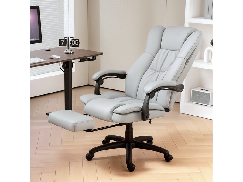  Fauteuil pivotant réglable avec repose-pieds, appui-tête, fonction massage, similicuir, 68,5 x 68,5 x 113-121 cm  - Conforama D