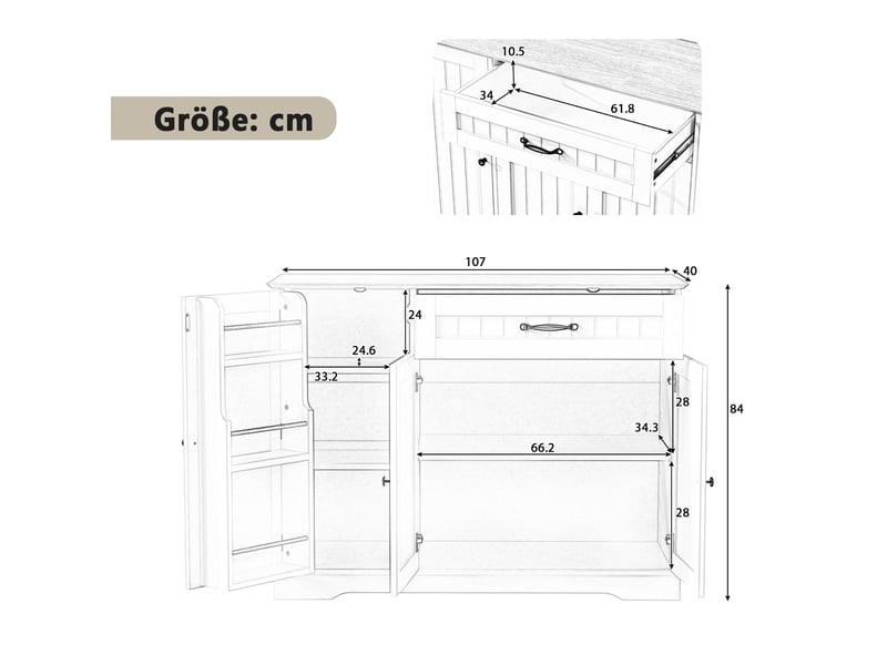 Buffet 3 portes et tiroir avec étagères réglables pour entrée et salle à manger en mdf noir - Conforama E