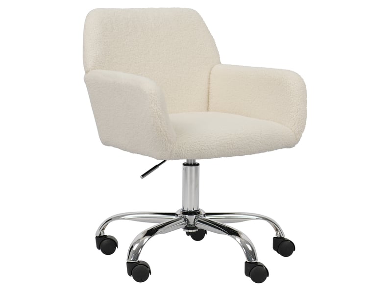  Chaise de bureau pivotante réglable en hauteur avec accoudoirs et roulettes en fausse fourrure blanche  - Conforama A
