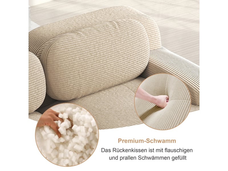  Canapé 3 places d’angle panoramique en velours côtelé beige, largeur 298 cm, sans cadre W3325S00036 - Conforama D