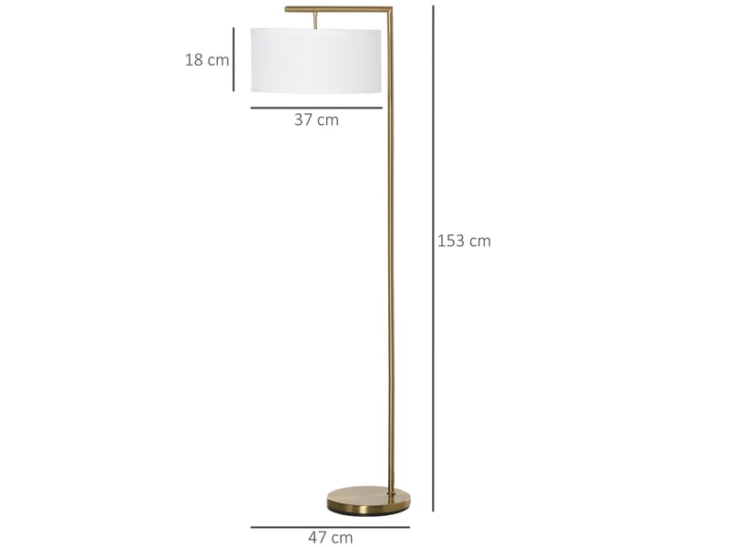  Lampe sur pied e27 socle lampe de sol pour salon chambre bureau, métal acier toile or blanc 47x37x153 cm  - Conforama C
