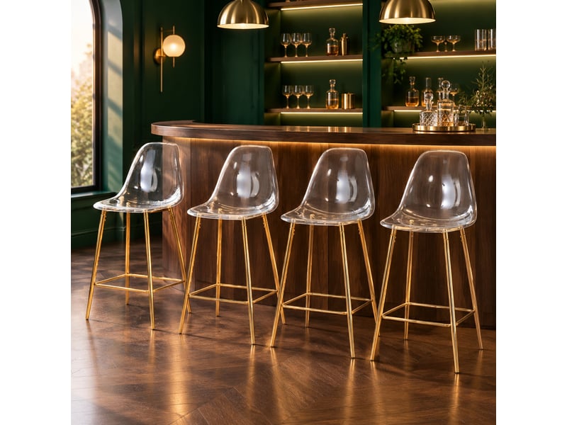  Tabourets de bar lot de 4 avec repose-pieds - lpospi - assise transparente, structure en métal - plastique - doré  - Conforama C