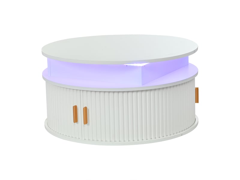  Table basse ronde 75 cm blanche avec led et rangement modulable  - Conforama E