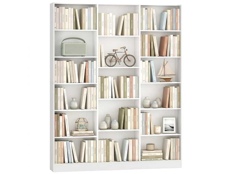  Bibliothèque gain de place à 17 compartiments, 149 x 23,6 x 188 cm, blanche  - Conforama A