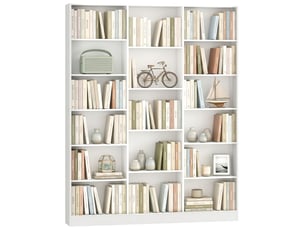 Bibliothèque gain de place à 17 compartiments, 149 x 23,6 x 188 cm, blanche