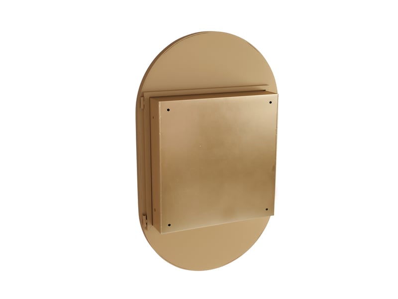  Armoire miroir murale ovale dorée, cadre métal, étagères réglables, encastrable  - Conforama E