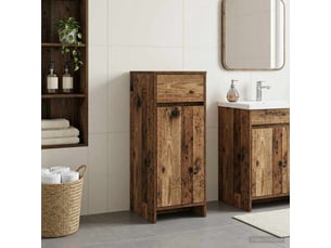 Armoire de salle de bain, meuble de rangement bois ancien 35x36.5x85 cm
