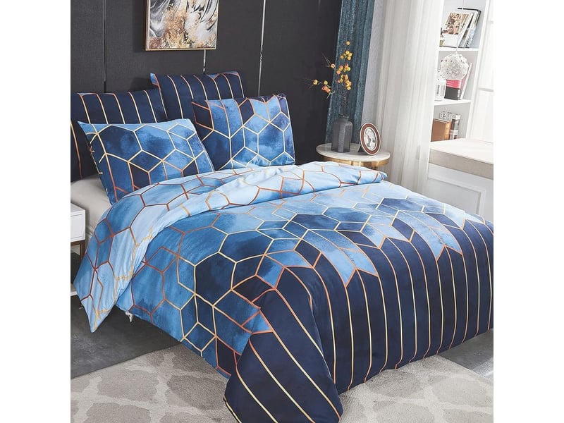  Housse de couette enfant 150x200 cm avec 1 x taies d'oreiller 65x65 cm, géométrique imprimé boho microfibre literie parure de lit linge de lit avec fermeture éclair pour 1 personne, bleu  - Conforama A