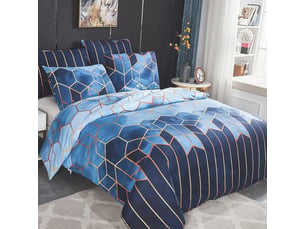 Housse de couette enfant 150x200 cm avec 1 x taies d'oreiller 65x65 cm, géométrique imprimé boho microfibre literie parure de lit linge de lit avec fermeture éclair pour 1 personne, bleu