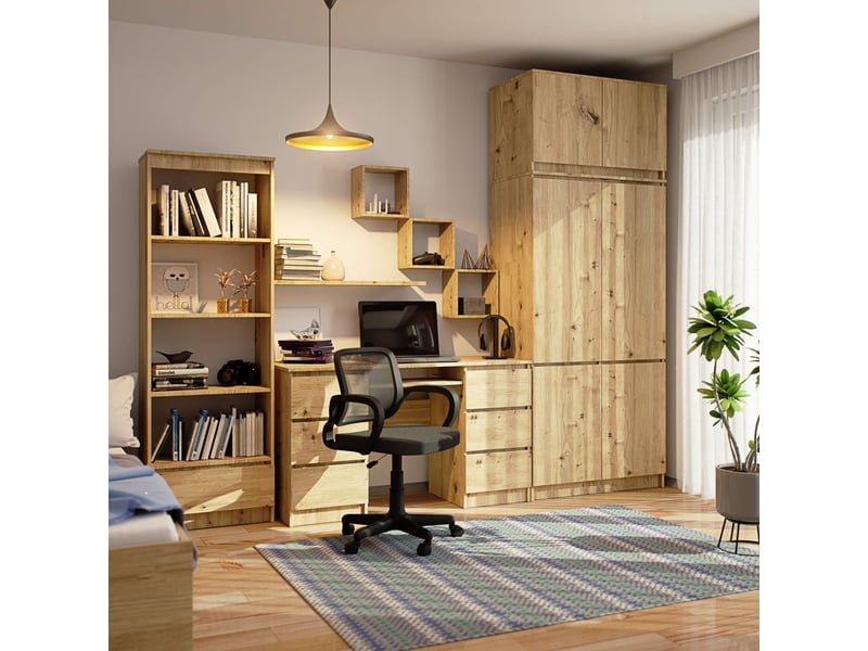  Armoire avec surmeuble s90 chêne artisan 90 cm 6 portes façade chêne artisan 6 étagères 90x51x235 cm  - Conforama D