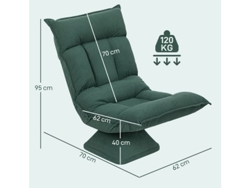  Fauteuil de sol modenvie pivotant 360° dossier réglable 5 positions 70 x 62 x 95 cm vert polyester  - Conforama C