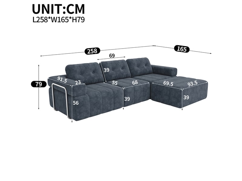  Canapé d’angle modulable 4 places en chenille bleu, 258 × 165 × 79 cm IKSETERA TRADING LTD - Conforama C