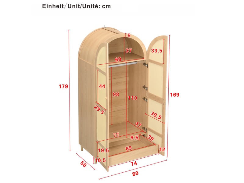  Armoire 80x50x179 cm à portes cintrées en mdf et panneau de particules naturelle  - Conforama C