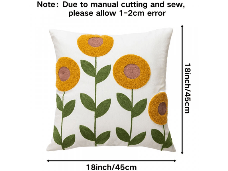  Taie d'oreiller décorative, ensemble de coussin de coussins de broderie carrée, motif floral de plante moderne, 45 x 45 cm, jaune  - Conforama C