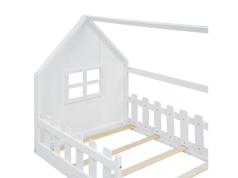  Lit cabane enfant 90x200 cm, pin, blanc  - Conforama D