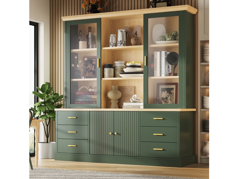 Buffet haut de rangement 140.00x40.00x185.00 cm, 6 tiroirs, mdf, vert  - Conforama C