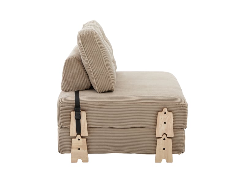  Fauteuil convertible scandinave kaki en velours côtelé, pieds en bois  - Conforama D
