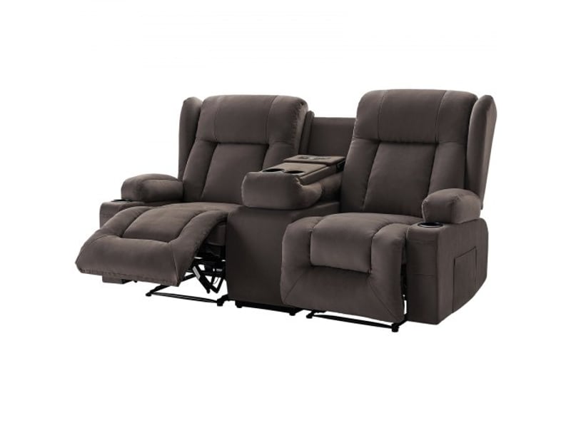  Canapé inclinable électrique 2 places, causeuse inclinable avec chauffage, massage et console centrale, en daim, avec ports usb, porte-gobelets et poches latérales, pour salon appartement  - Conforama B